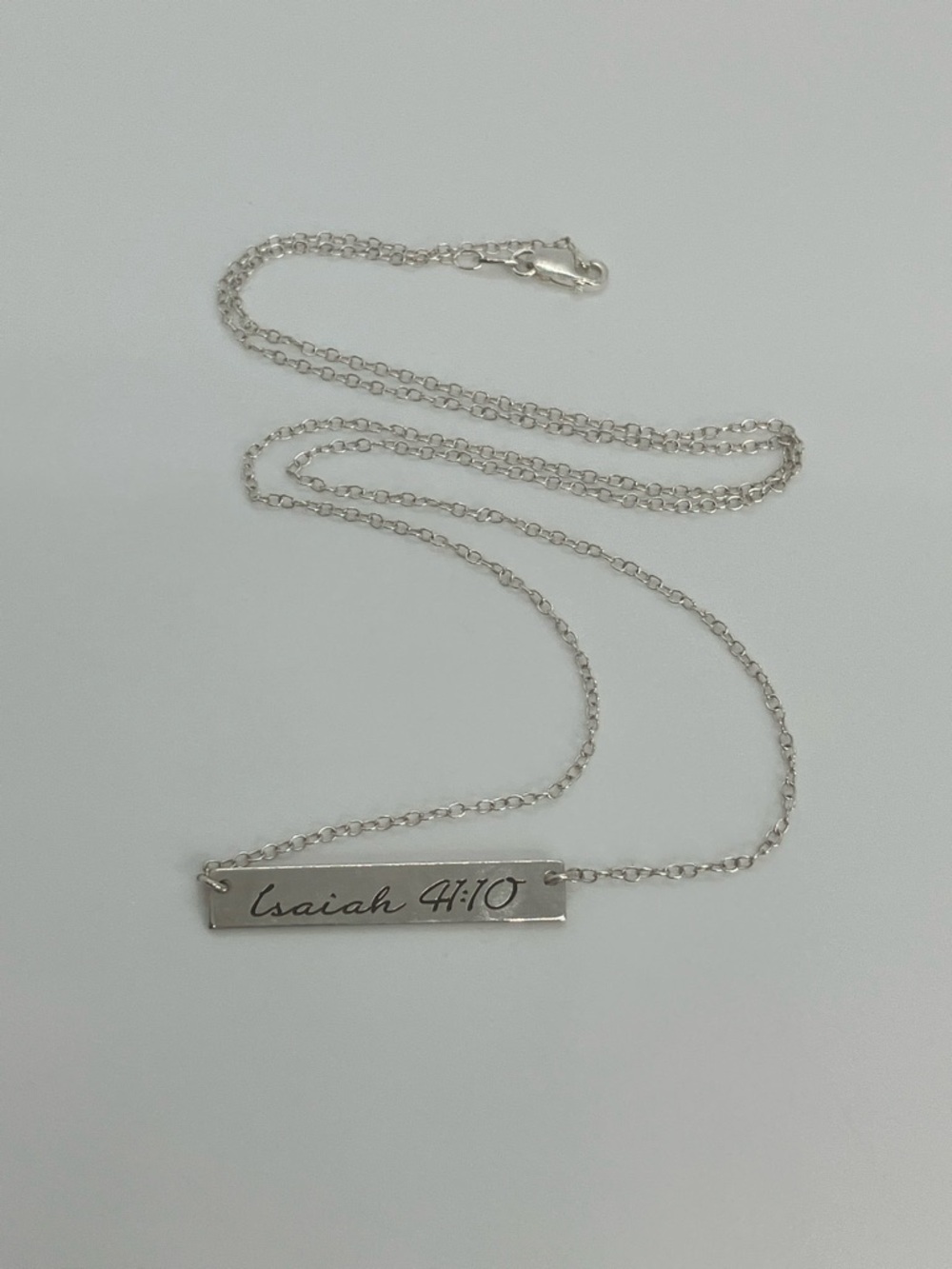 Vtg 925 Sterling Silver Isaiah 41:10  Bible Verse Bar Necklace